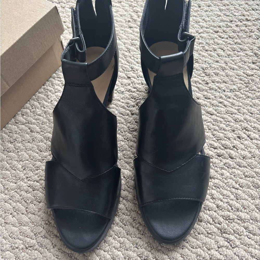 Clarks Black Heels with Chunky Heel and Ankle Strap